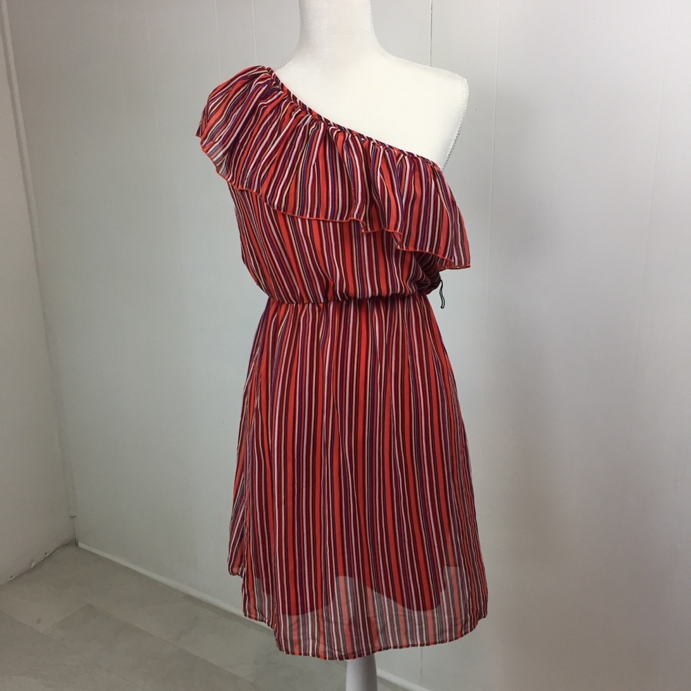 Bisou Bisou One Shoulder Dress Sz 6 Striped Orange